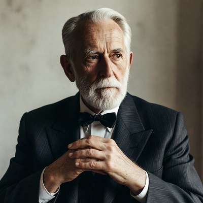 Elderly man in tuxedo with bow tie