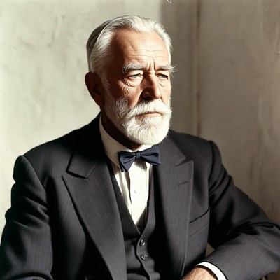 Elderly man with white beard in suit