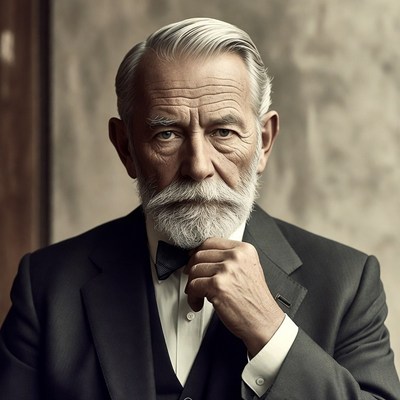 Elderly man adjusting bow tie
