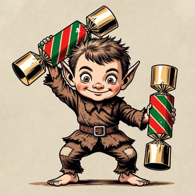Elf holding Christmas crackers