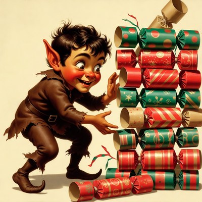 Elf stacking Christmas crackers