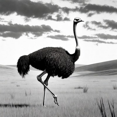 Ostrich standing in grassy field