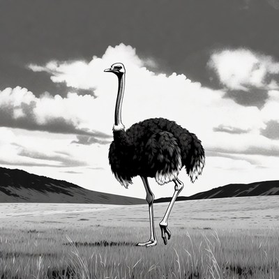 Ostrich standing in grassland