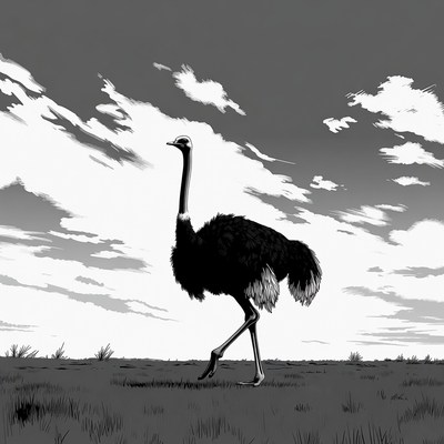 Ostrich walking in grass
