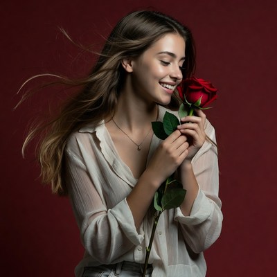 Woman holding red rose