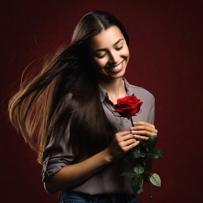 Woman holding red rose