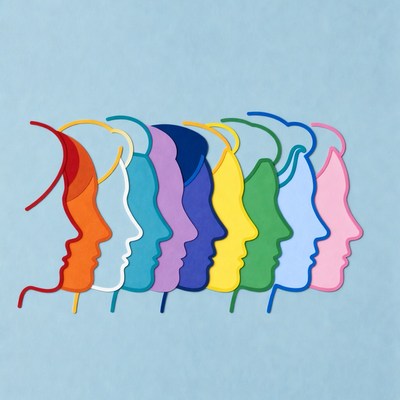 Colorful Paper Cutout Profile Silhouettes