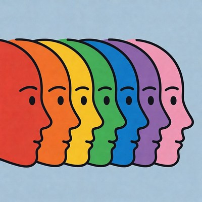 Rainbow Colored Profile Faces Illustration