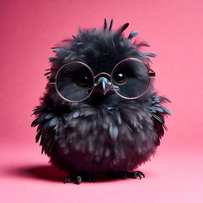 Cute fluffy owl wearing glasses
