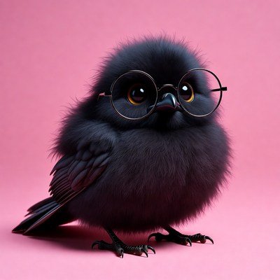 Cute black owl wearing glasses