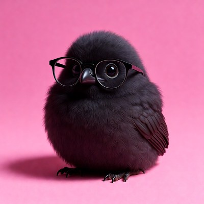Cute black owl wearing glasses