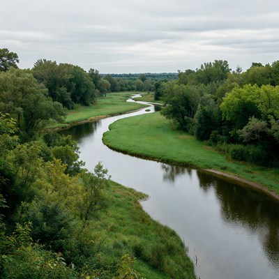 Winding River Through Green Forest