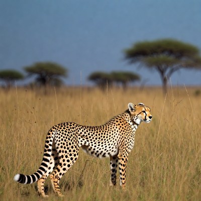 Cheetah standing in savanna grass