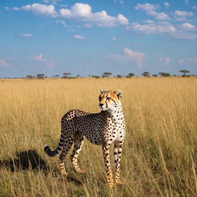 Cheetah standing in African savanna