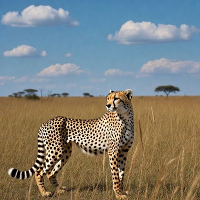 Cheetah standing in African savanna