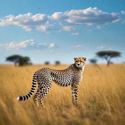 Cheetah standing in savanna grass