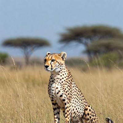 Cheetah sitting in savanna grass