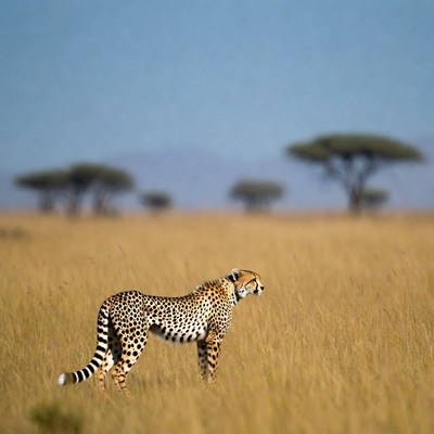 Cheetah standing in savanna grass