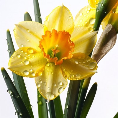 Yellow Daffodil with Water Droplets