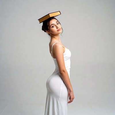 Woman balancing book on head