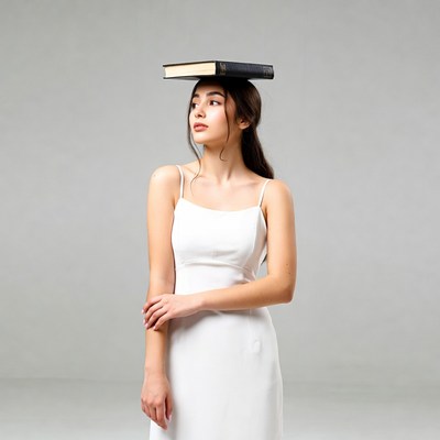 Woman balancing book on head