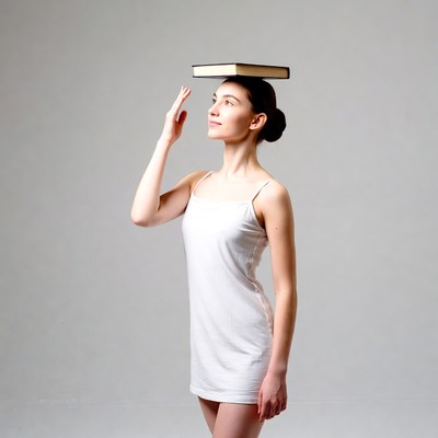 Woman balancing book on head