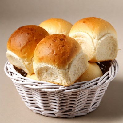 Fresh Dinner Rolls in White Basket