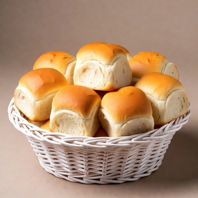 Fresh Dinner Rolls in White Basket