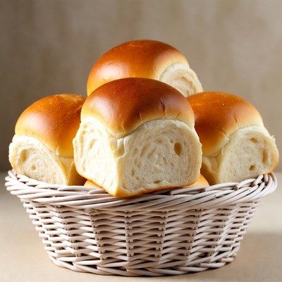Fresh Dinner Rolls in White Basket