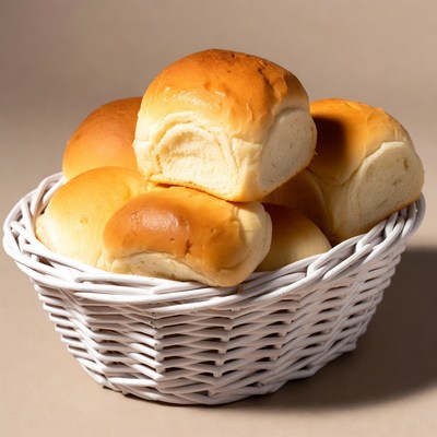 Fresh Dinner Rolls in White Basket