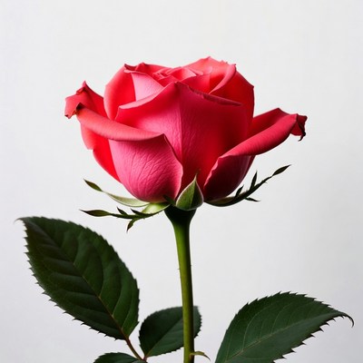 Red Rose with Green Leaves