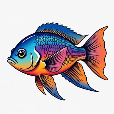 Colorful Rainbow Cichlid Fish Illustration