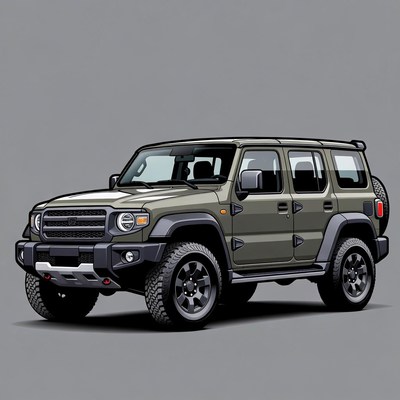 Green SUV on gray background