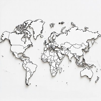 Black and White World Map