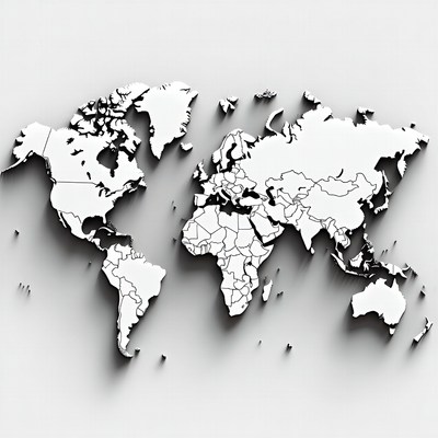 3D White World Map