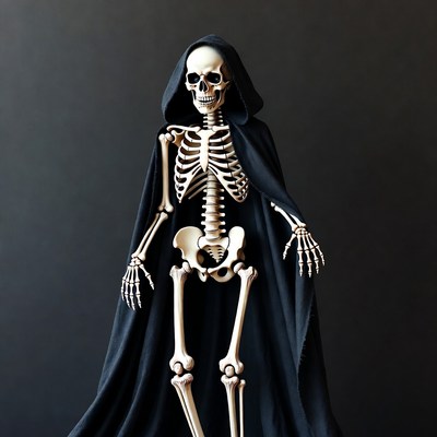 Skeleton in Black Hooded Cloak