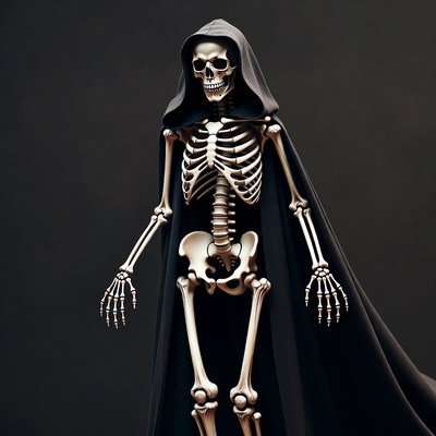 Skeleton in Black Hooded Cloak
