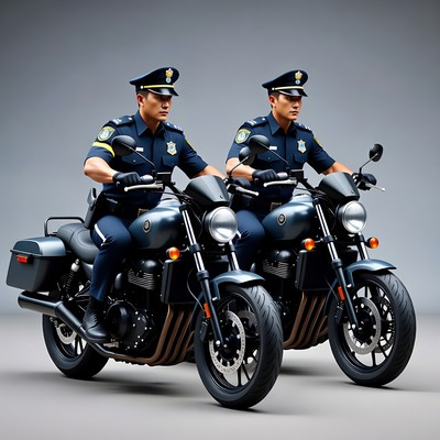 Two Asian police officers on motorcycles