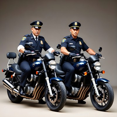 Two Asian police officers on motorcycles