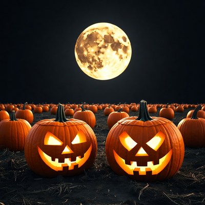 Jack-o-Lanterns with Full Moon