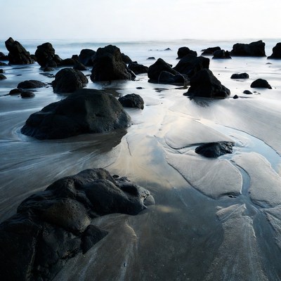 Rocky Beach Shore at Twilight
