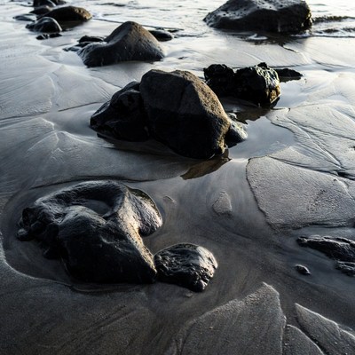Rocks on Wet Beach Shore