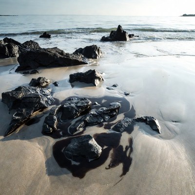 Rocks and waves on sandy beach