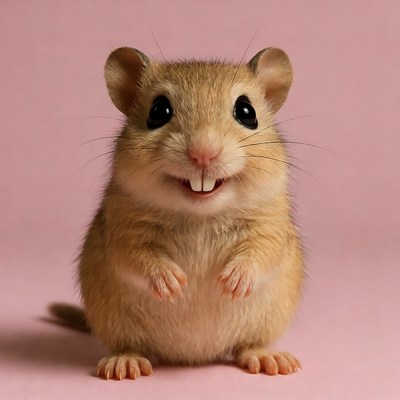 Cute gerbil smiling on pink background