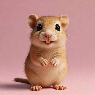 Cute gerbil smiling on pink background