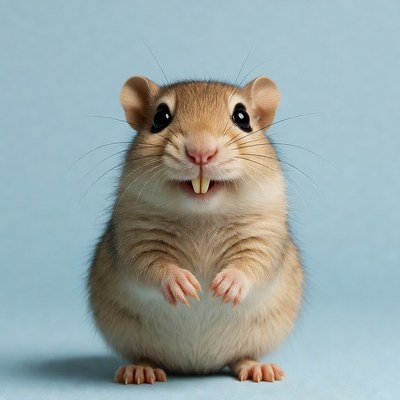 Cute gerbil smiling on blue background