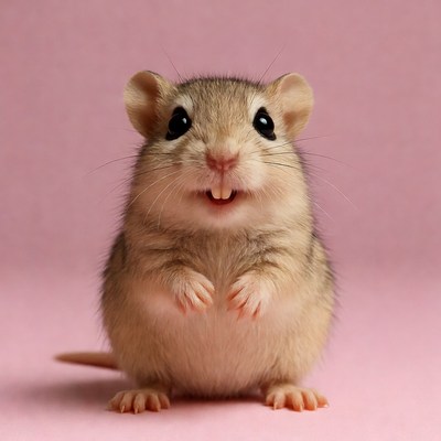 Cute gerbil smiling on pink background