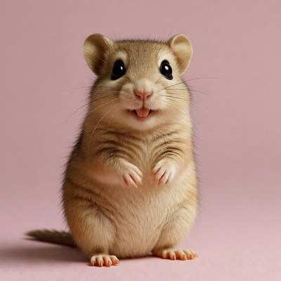 Cute gerbil smiling on pink background