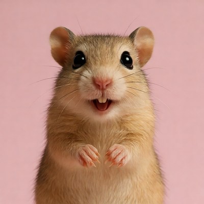 Cute gerbil smiling on pink background