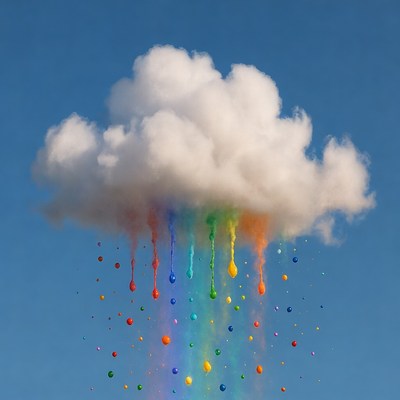 Rainbow Cloud Dripping Paint Drops